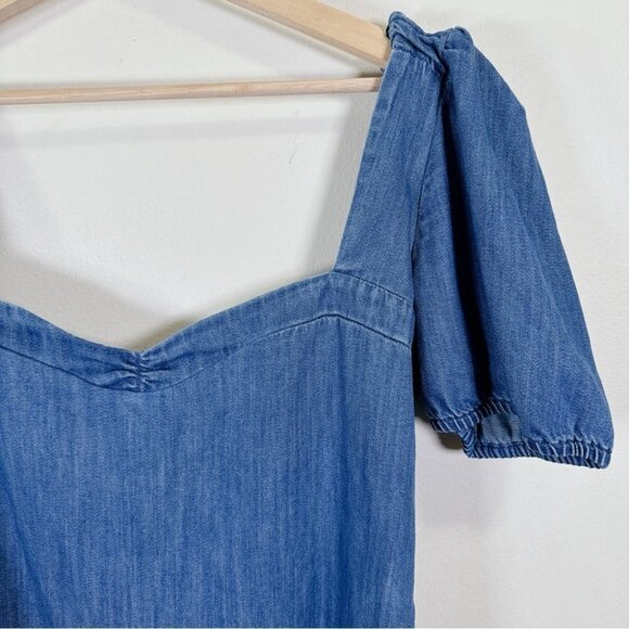 Zara  Denim Balloon Sleeve Heart Shaped Neckline Mini Dress - Picture 8 of 16